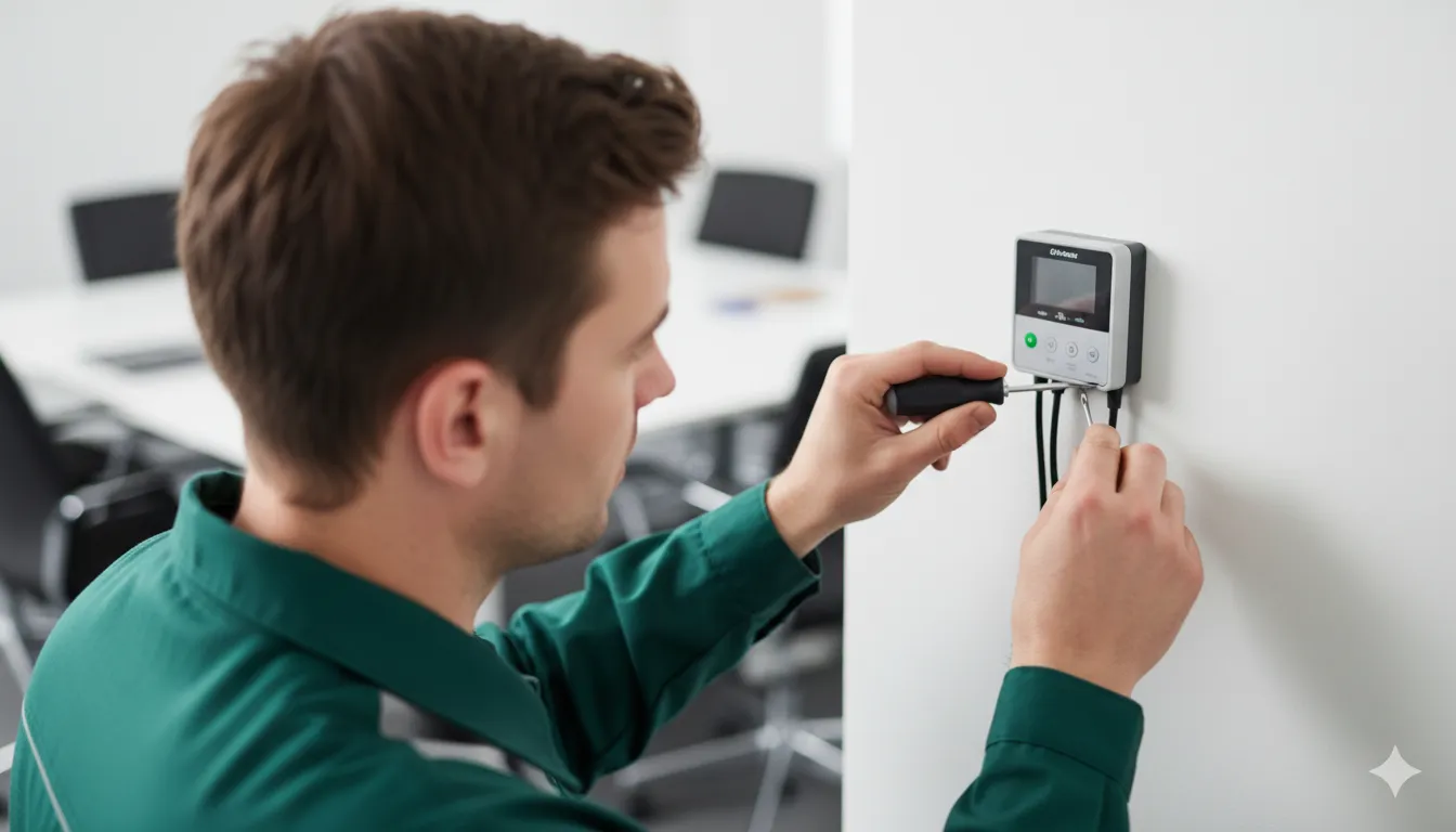 Handwerker bei Kleinreparaturen in einer Gewerbeimmobilie