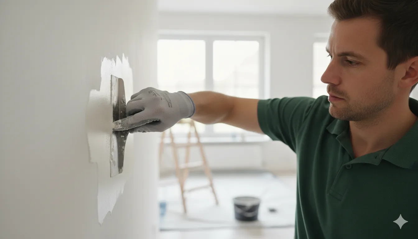 Ausbesserungsarbeiten an einer Innenwand